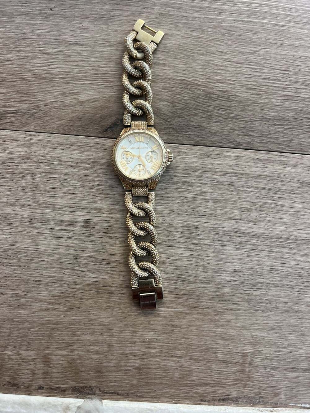 Michael Kors MK8330 Gold-Tone Pavé Curb-Link Chronograph Watch